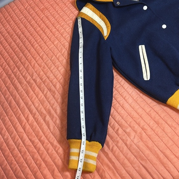 Vintage 70-80s Holloway Varsity Jacket women’s Blue Yellow Leather Wool sz Med - Picture 13 of 15